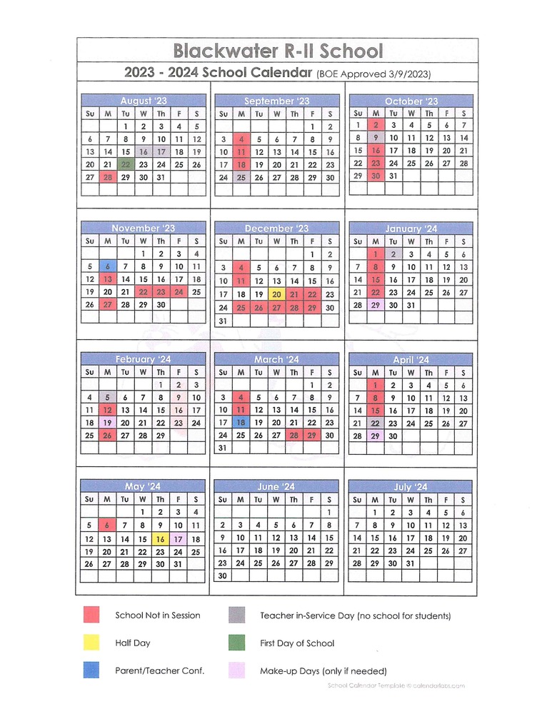 Blackwater School District Calendar 2024 and 2025 - PublicHolidays.com